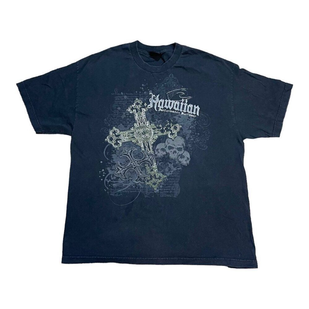 Quiksilver Hawaiian Performance Surfwear Graphic Tee XL Cross Black Vintage